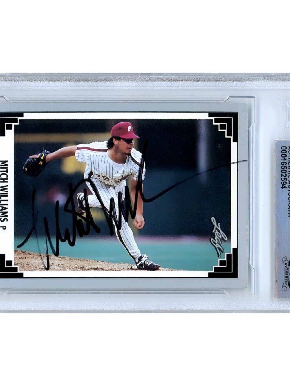 Mitch Williams Signed 1991 Leaf #420 Phillies Wild Thing Beckett BAS Slab Auto